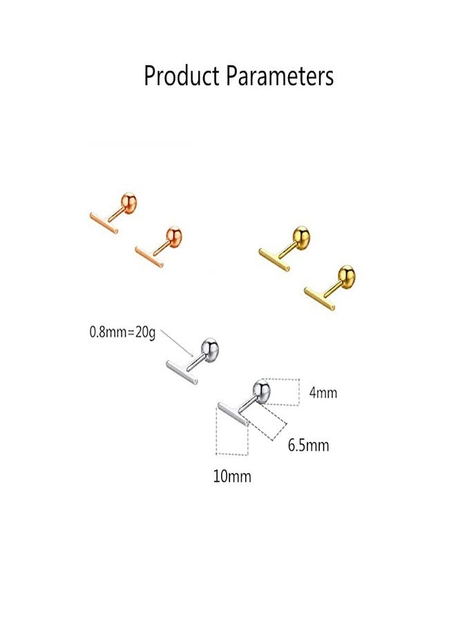 Dtja Sterling Silver Mini Bar Earrings for Women Girls Minimalist Tiny Short Bars 20g Barbell 4mm Ball Stud Tragus Post Screw Back Hypoallergenic Dainty Jewelry (Golden) - Image 2
