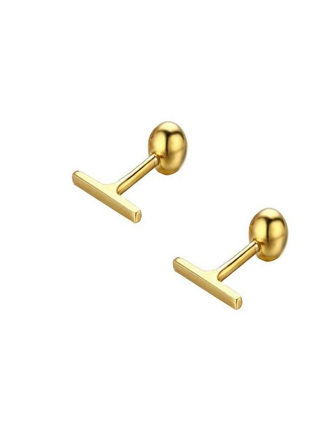 Dtja Sterling Silver Mini Bar Earrings for Women Girls Minimalist Tiny Short Bars 20g Barbell 4mm Ball Stud Tragus Post Screw Back Hypoallergenic Dainty Jewelry (Golden) - Image 1