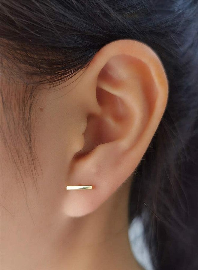Dtja Sterling Silver Mini Bar Earrings for Women Girls Minimalist Tiny Short Bars 20g Barbell 4mm Ball Stud Tragus Post Screw Back Hypoallergenic Dainty Jewelry (Golden) - Image 3