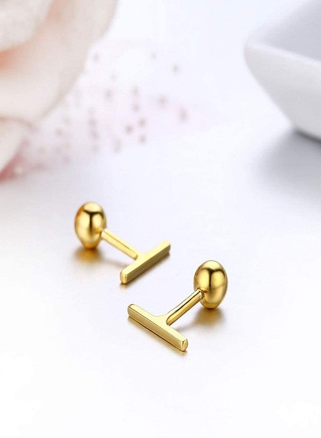 Dtja Sterling Silver Mini Bar Earrings for Women Girls Minimalist Tiny Short Bars 20g Barbell 4mm Ball Stud Tragus Post Screw Back Hypoallergenic Dainty Jewelry (Golden) - Image 5