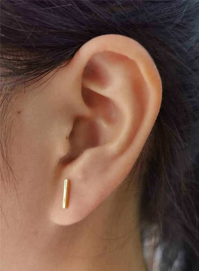 Dtja Sterling Silver Mini Bar Earrings for Women Girls Minimalist Tiny Short Bars 20g Barbell 4mm Ball Stud Tragus Post Screw Back Hypoallergenic Dainty Jewelry (Golden) - Image 4