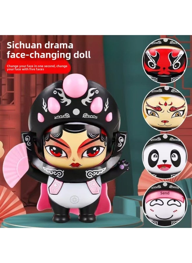 Face-changing Panda Ornaments Children's Educational Toys Guochao Sichuan Opera Face-changing Doll One-on Mechanical Children's Gift-Color:Face-changing Panda Pink - Image 1