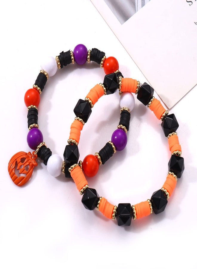 boderier Halloween Bracelet Set Stack Orange Beaded Stretch Bracelet Halloween Costume Jewelry Bracelet Gifts for Women (Halloween BOO 7pcs) - Image 4