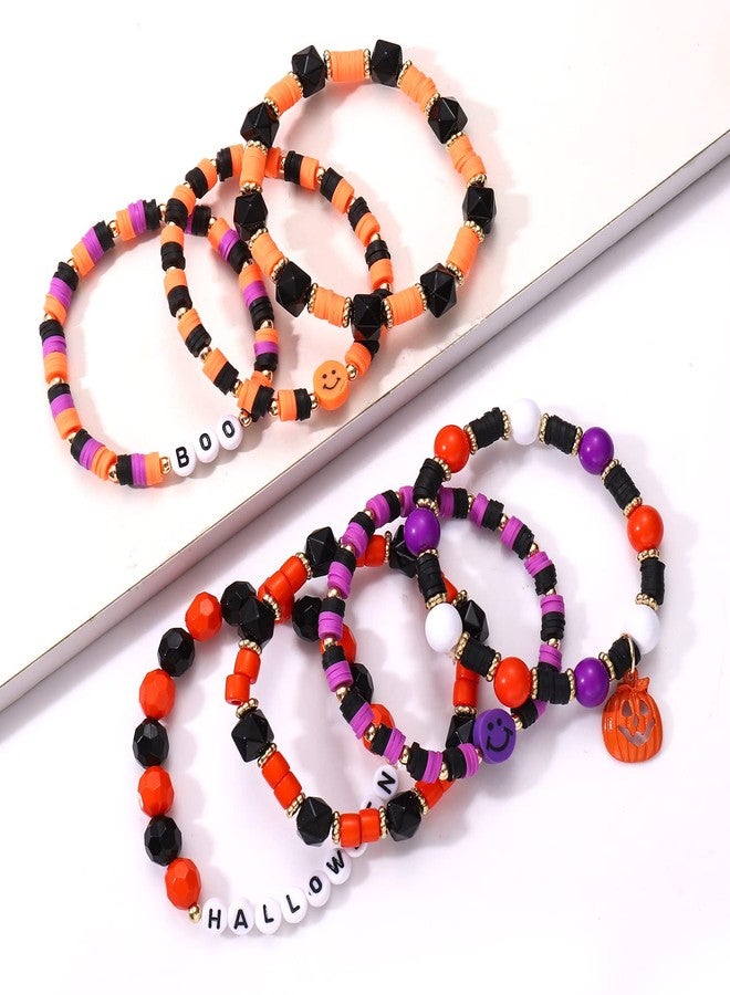 boderier Halloween Bracelet Set Stack Orange Beaded Stretch Bracelet Halloween Costume Jewelry Bracelet Gifts for Women (Halloween BOO 7pcs) - Image 3