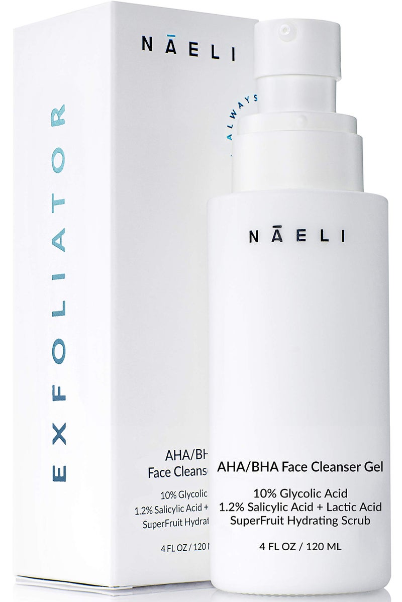 غسول وجه مقشر AHA/BHA - 10% حمض الجليكوليك وحمض الساليسيليك، مقشر للوجه مضاد للشيخوخة وتقليل حب الشباب والتجاعيد، مصغر للمسام ومقشر مضيء - نباتي وخالي من القسوة، 4 أونصات