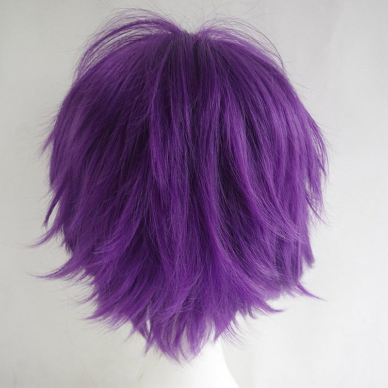 LABEAUTÉ Short Purple Anime Wig Male Men Anime Fluffy Lavender Cosplay Wigs With Bangs Unisex Heat Resistant Hair for Party Halloween + Free Cap - Image 5