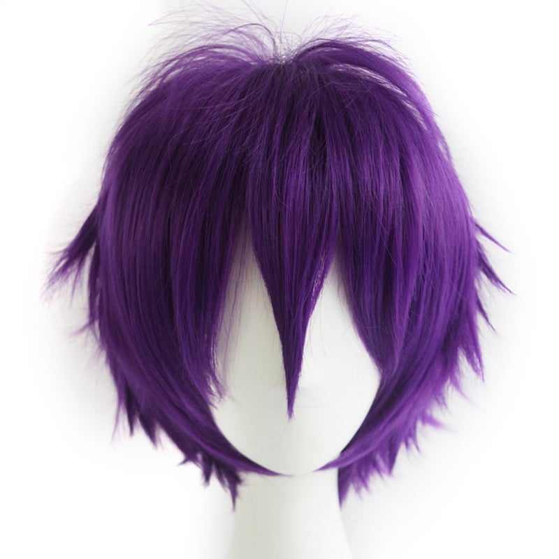 LABEAUTÉ Short Purple Anime Wig Male Men Anime Fluffy Lavender Cosplay Wigs With Bangs Unisex Heat Resistant Hair for Party Halloween + Free Cap - Image 1