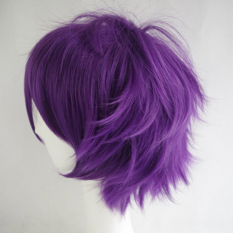 LABEAUTÉ Short Purple Anime Wig Male Men Anime Fluffy Lavender Cosplay Wigs With Bangs Unisex Heat Resistant Hair for Party Halloween + Free Cap - Image 4