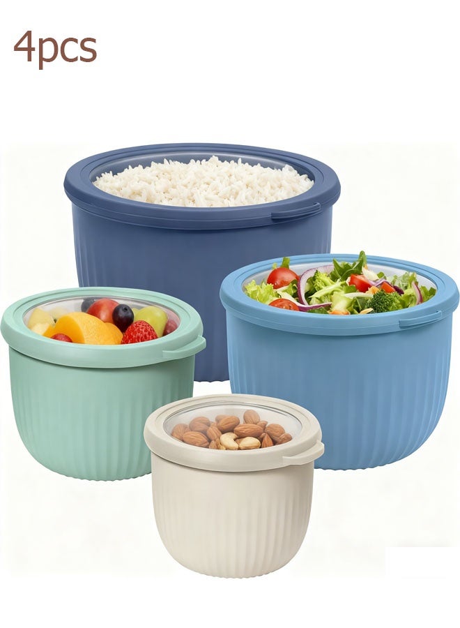 Bukela Set of 4 Prep, Store & Serve Plastic Bowls - w/See-Thru Lids- Dishwasher, Microwave & Freezer Safe, (0.7, 1.4, 2.6, 4 Quarts) - Multicolor - Image 1