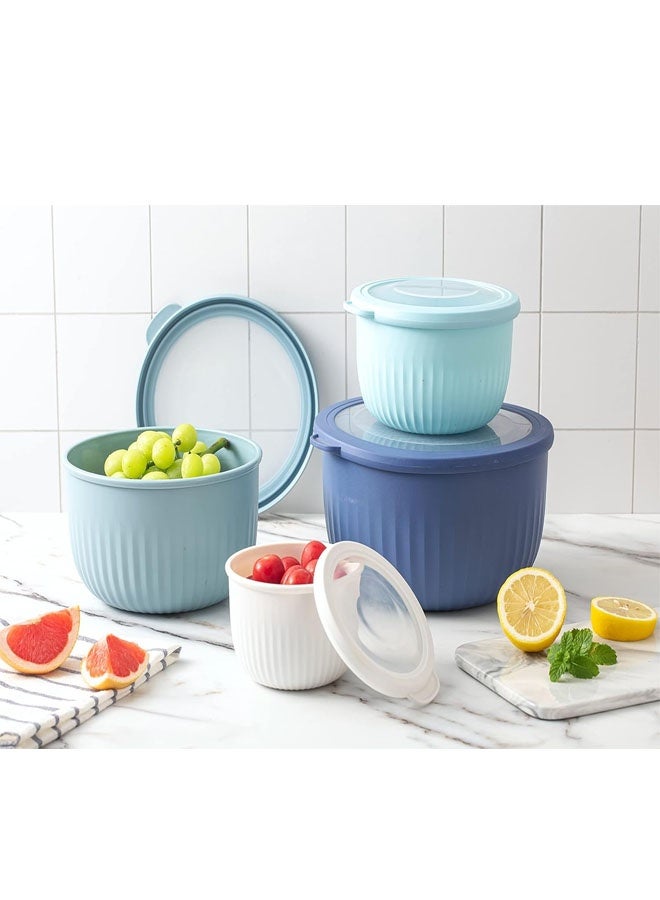 Bukela Set of 4 Prep, Store & Serve Plastic Bowls - w/See-Thru Lids- Dishwasher, Microwave & Freezer Safe, (0.7, 1.4, 2.6, 4 Quarts) - Multicolor - Image 2