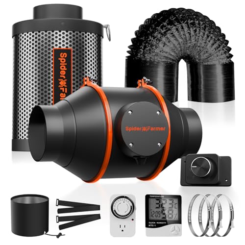 Spider Farmer Air Filtration Kit 4 Inch, Inline Duct Fan with RJ12 Speed Humidity Controller, Carbon Filter Combo, 25 Ft Ducting, Ventilation System Kit for Grow Tents, Hydroponics, Indoor Gardening - Image 1