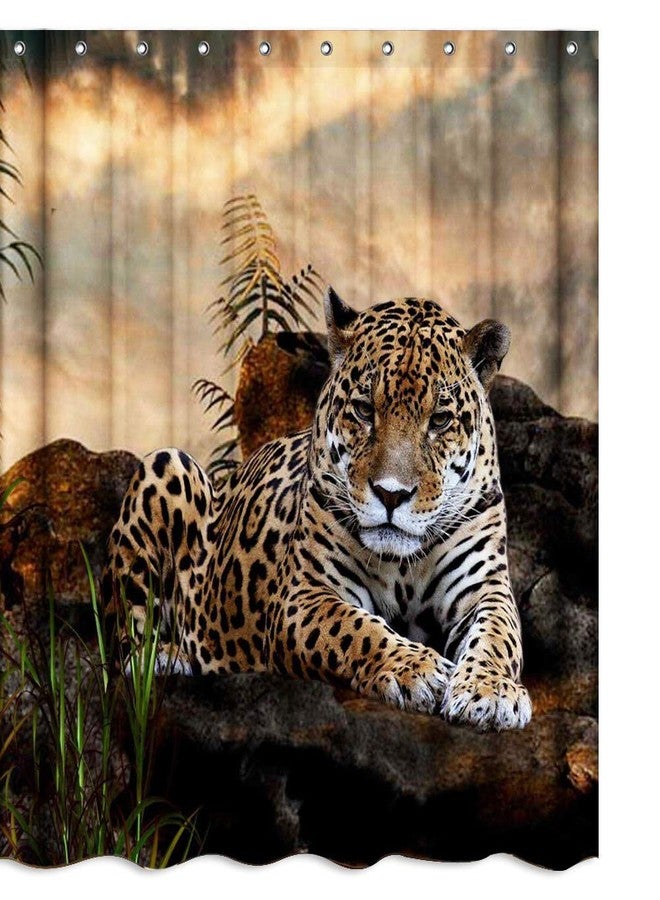 BBSET African Animal Safari Leopard Wildlife Fabric Shower Curtain Sets Bathroom Decor with Hooks Waterproof Washable 71 x 71 inches Brown Black Green - Image 1