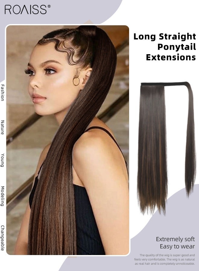 roaiss Women's Straight Bun Ponytail Hairstyles, Natural Ponytail Wigs with Wrap-around Velcro Design, Natural Soft Heat Resistant Synthetic Wigs for Girls Party Hairstyles Daily Use 60cm (24in) - Image 1