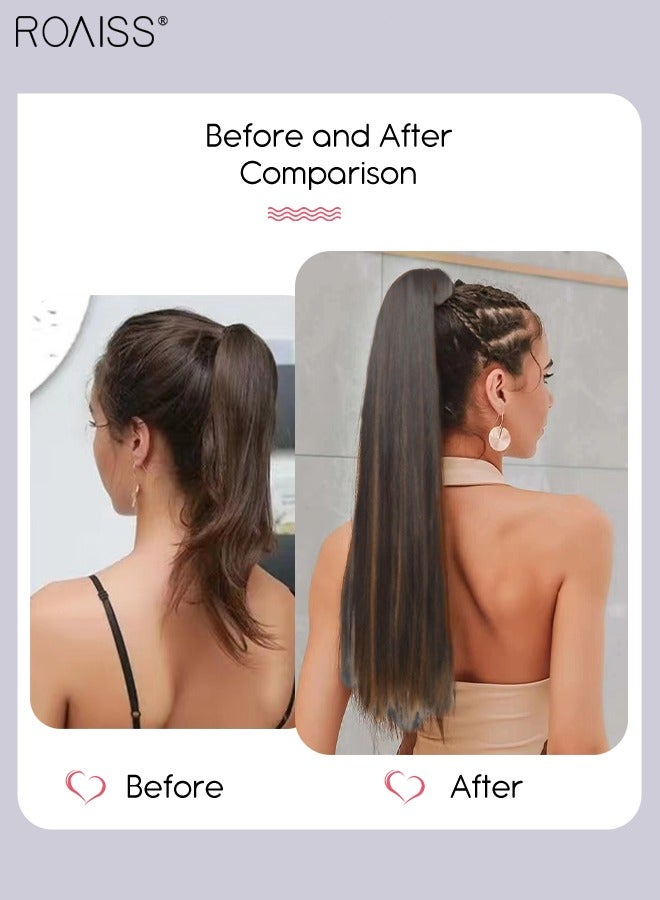 roaiss Women's Straight Bun Ponytail Hairstyles, Natural Ponytail Wigs with Wrap-around Velcro Design, Natural Soft Heat Resistant Synthetic Wigs for Girls Party Hairstyles Daily Use 60cm (24in) - Image 2