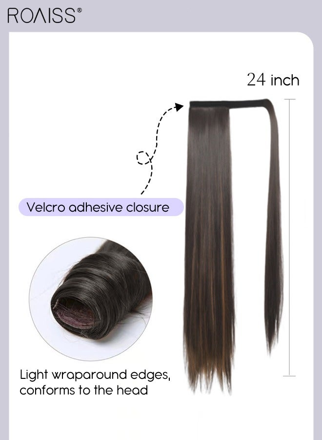 roaiss Women's Straight Bun Ponytail Hairstyles, Natural Ponytail Wigs with Wrap-around Velcro Design, Natural Soft Heat Resistant Synthetic Wigs for Girls Party Hairstyles Daily Use 60cm (24in) - Image 4