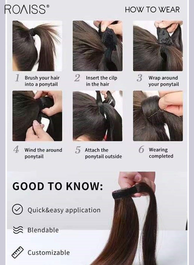 roaiss Women's Straight Bun Ponytail Hairstyles, Natural Ponytail Wigs with Wrap-around Velcro Design, Natural Soft Heat Resistant Synthetic Wigs for Girls Party Hairstyles Daily Use 60cm (24in) - Image 5