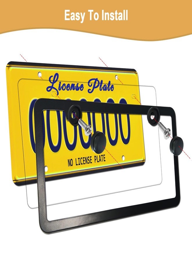 Aootf License Plate Frames Covers - Stainless Steel Black Car Tag Holder and Clear Flat Shield, Unbreakable Front Rear Protector with Screws Caps, 2 Sets - Image 5