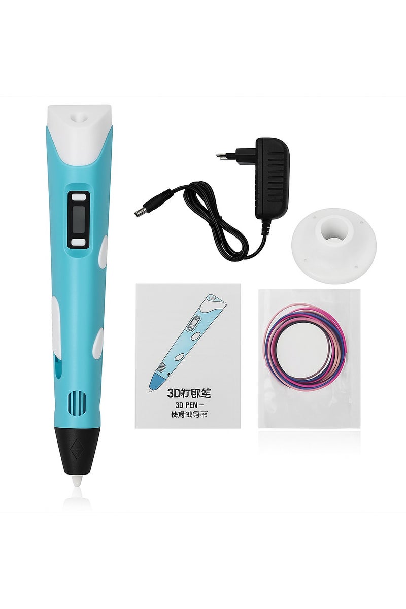 قلم طباعة ثلاثية الأبعاد مع شاشة LCD - يتضمن 3 ألوان من خيوط PLA وخط توجيه ومحول (قالب إضافي للوحة ثلاثية الأبعاد لتعليم الأطفال) - Image 2