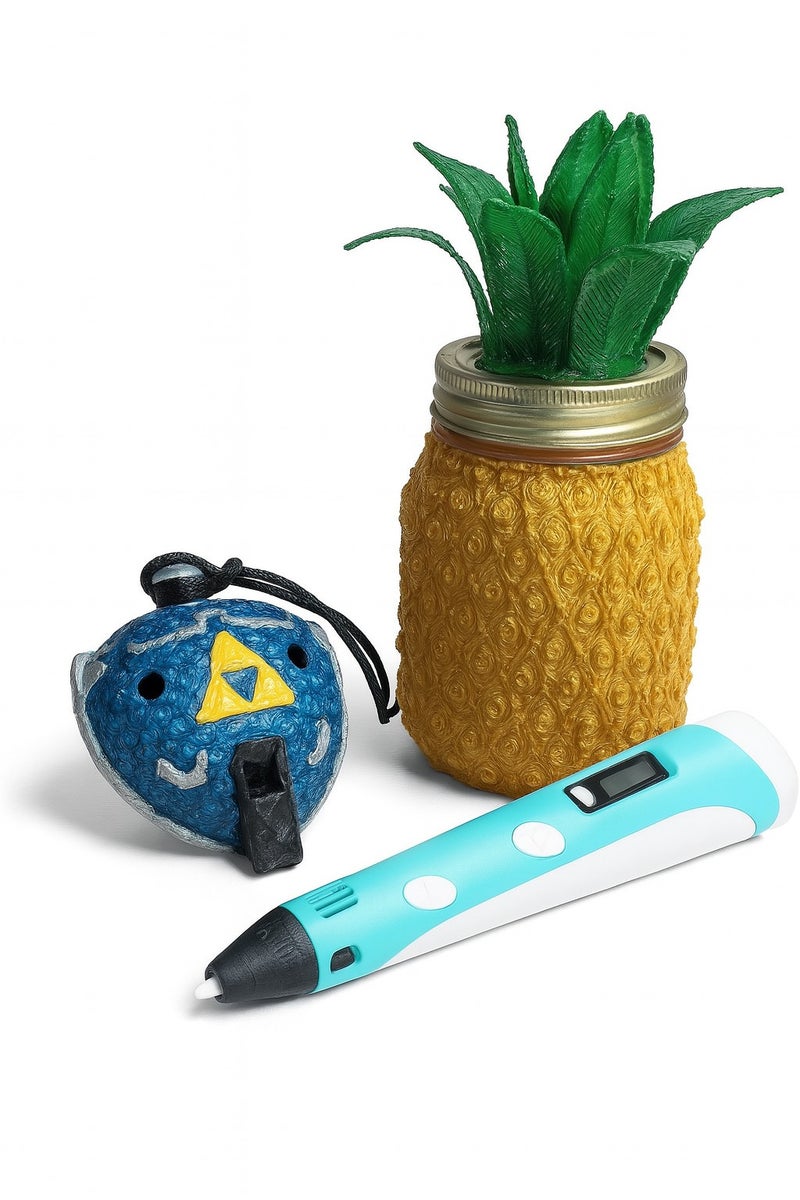 قلم طباعة ثلاثية الأبعاد مع شاشة LCD - يتضمن 3 ألوان من خيوط PLA وخط توجيه ومحول (قالب إضافي للوحة ثلاثية الأبعاد لتعليم الأطفال) - Image 5