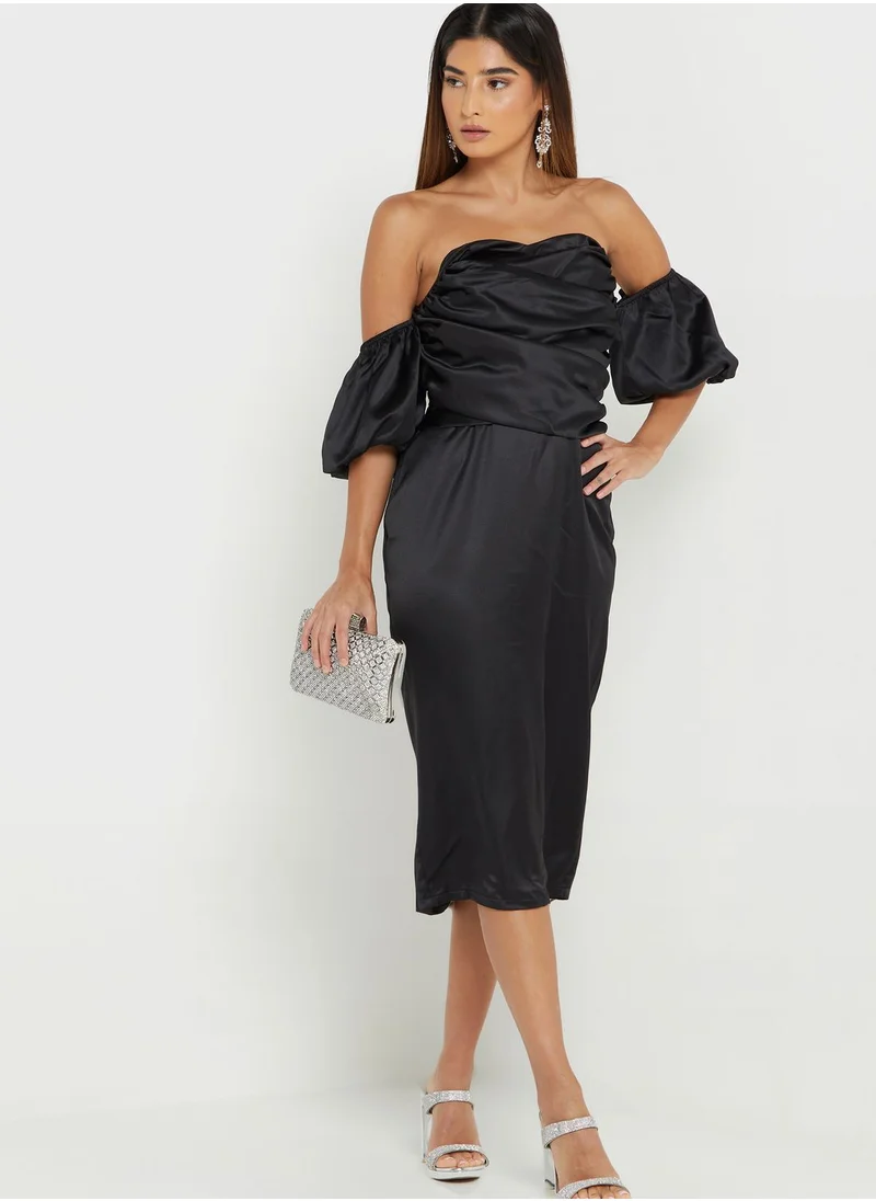 boohoo Bardot Puff Sleeve Dress