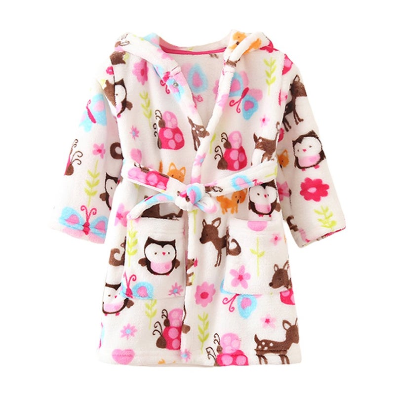 YOLIA Boys Girls Robes Kids Hooded Sleepwear Soft Fleece Bathrobes Cute Housecoat Gowns 4 Years - Image 1