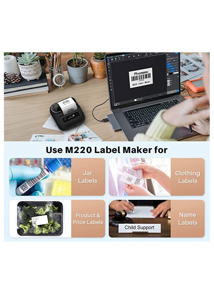 phomemo - Phomemo M220 Portable Thermal Label Makers Bluetooth Printer For Barcode Labeling Organizing Small Business Compatible With iOS & Android - Image 1