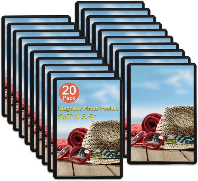 KikoSkool Magnetic Photo Pocket Refrigerator 20 Pack, Hold Black 2.5X3.5 Photos, Magnetic Photo Frame for Fridge, Locker, Office Cabinet. - Image 1