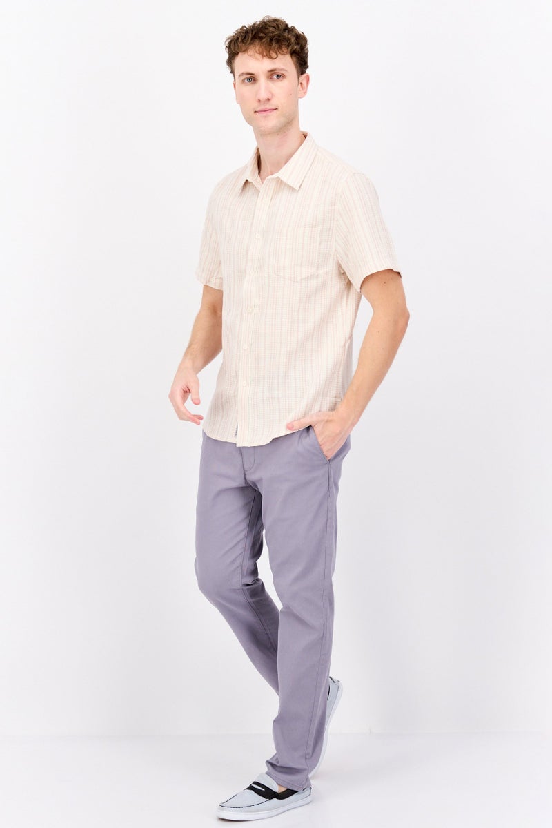 Original Paperbacks Men Regular Fit Stripe Short Sleeve Casual Shirt, Beige - Image 4