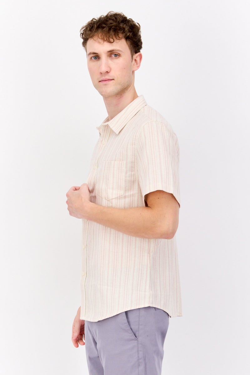Original Paperbacks Men Regular Fit Stripe Short Sleeve Casual Shirt, Beige - Image 2