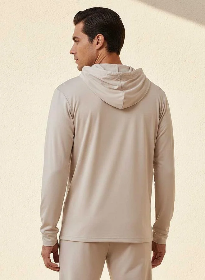 Splash Active Beige Soft Touch Long Sleeves Printed Hoodie for Men | Best Price UAE