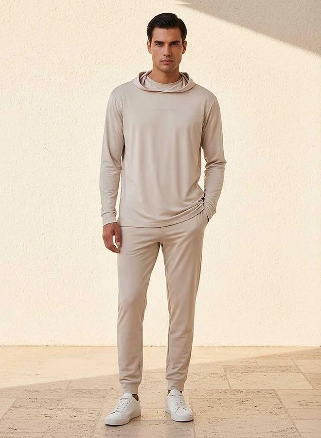 Splash Active Beige Soft Touch Long Sleeves Printed Hoodie for Men | Best Price UAE