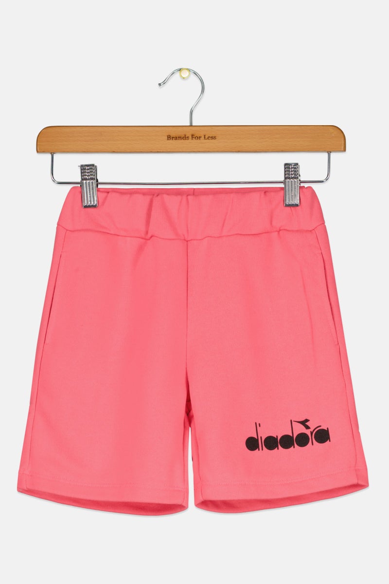 DIADORA Toddlers Girl Brand Logo Basic Shorts, Pink/Black - Image 1