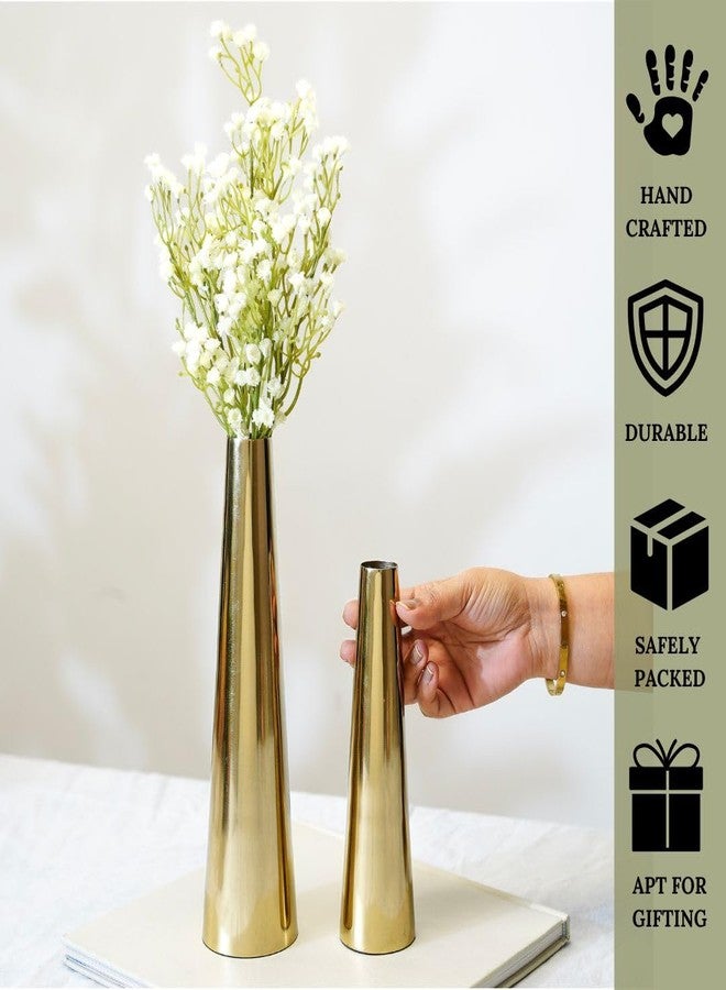 BEHOMA Golden Metal Slim Cone Flower Vase for Home Décor, Bedroom, Living Room, Office | Table Decorative Item for Festivals, Birthday, Wedding Decoration | Set of 2 (8" & 10.6") (Flower Not Included) - Image 3