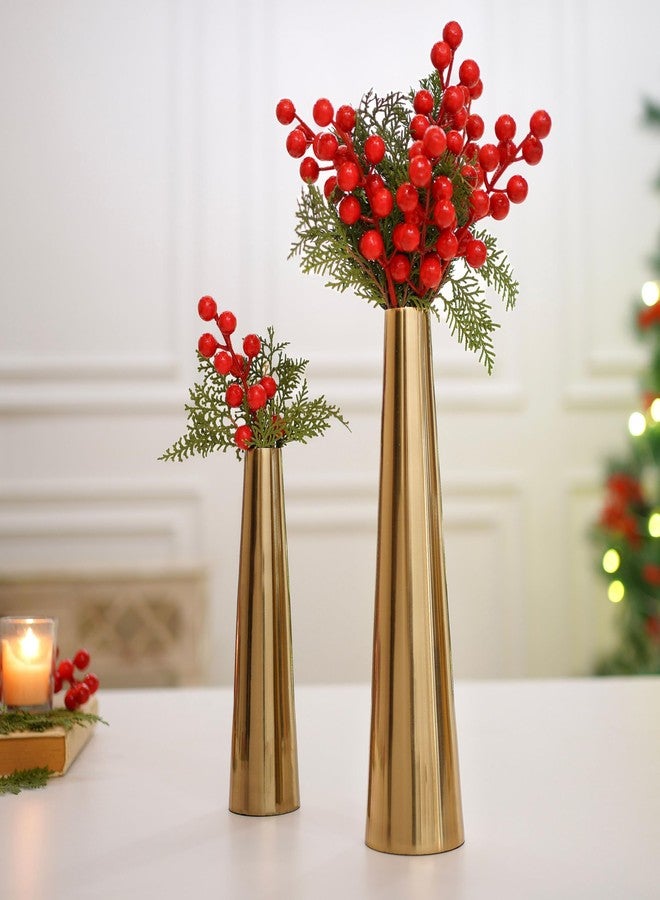 BEHOMA Golden Metal Slim Cone Flower Vase for Home Décor, Bedroom, Living Room, Office | Table Decorative Item for Festivals, Birthday, Wedding Decoration | Set of 2 (8" & 10.6") (Flower Not Included) - Image 2