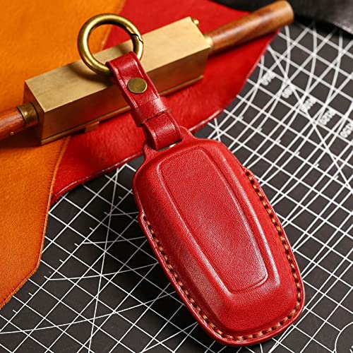 EASYANT for Ford Key Fob Cover, Leather Car Key Fob Case for Ford F-150 Mustang Smart Key Keyless Entry 5 Buttons Red - Image 4