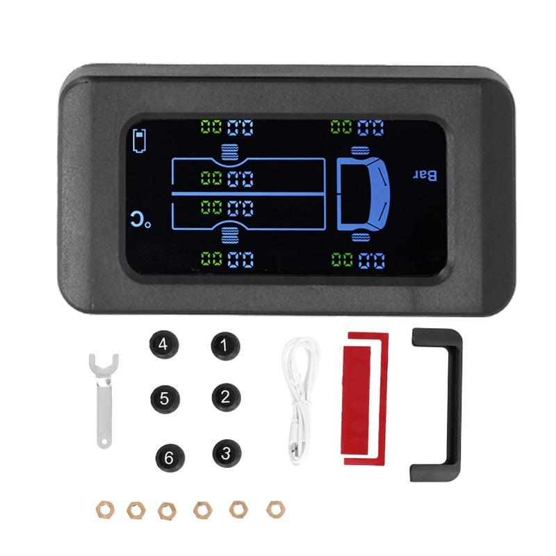 Tire Pressure Monitor 0‑8.5Bar: 6 Sensors, 23Ft Receiving Distance - Real-Time Alarm, Solar/USB Charging for Truck Drivers & Commercial Vehicle Operators - Image 1