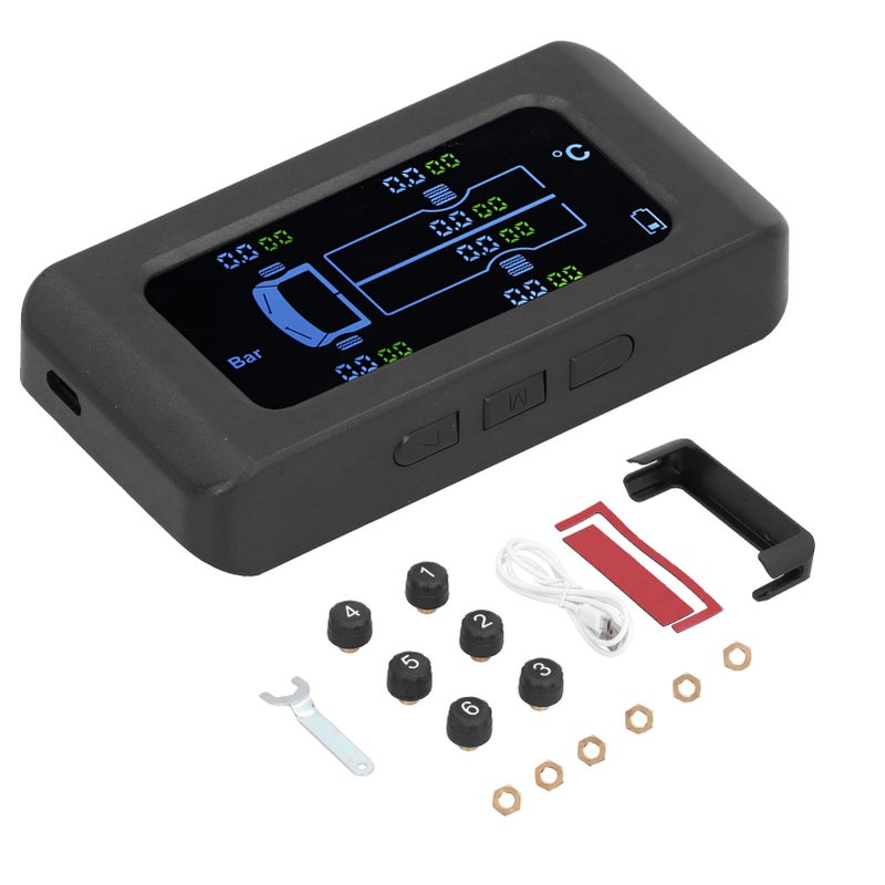 Tire Pressure Monitor 0‑8.5Bar: 6 Sensors, 23Ft Receiving Distance - Real-Time Alarm, Solar/USB Charging for Truck Drivers & Commercial Vehicle Operators - Image 2