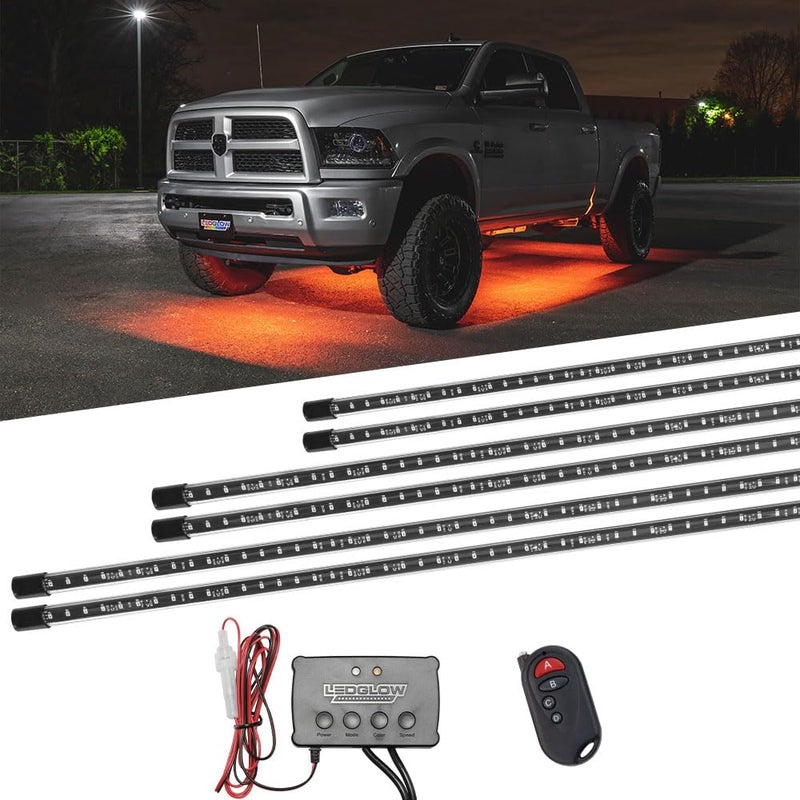 LEDGlow 6pc MultiColor Truck Slimline LED Underbody Underglow Accent Neon Lighting Kit 10 Solid Colors 13 Unique Patterns Music Mode Water Resistant Tubes Includes Control Box Remote