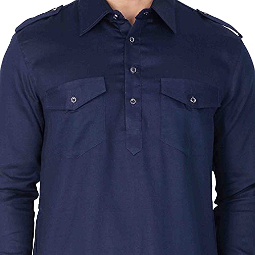 VASTRAMAY Men Cotton Pathani Khan Suit Set (Navy Blue_VASMPTBU009_40) - Image 4