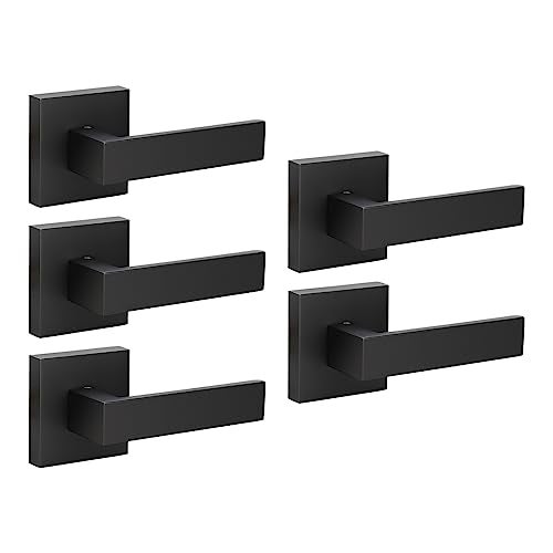 KNOBWELL 5 Pack Single Sided Matte Black Heavy Duty Door Lever Dummy Door Handle Set Door Hardware, Door Handles, Interior Door Handles 0.93 lb One Lever (Only One Side Use) - Image 1