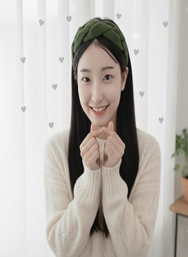 Richmen Women Winter Woolen Headband Ear-warmer Earmuff | Acrylic Woolen Skull Stretch headband For Girls (Green) - Image 3