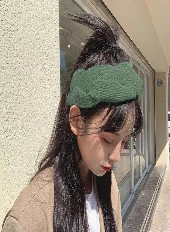 Richmen Women Winter Woolen Headband Ear-warmer Earmuff | Acrylic Woolen Skull Stretch headband For Girls (Green) - Image 5