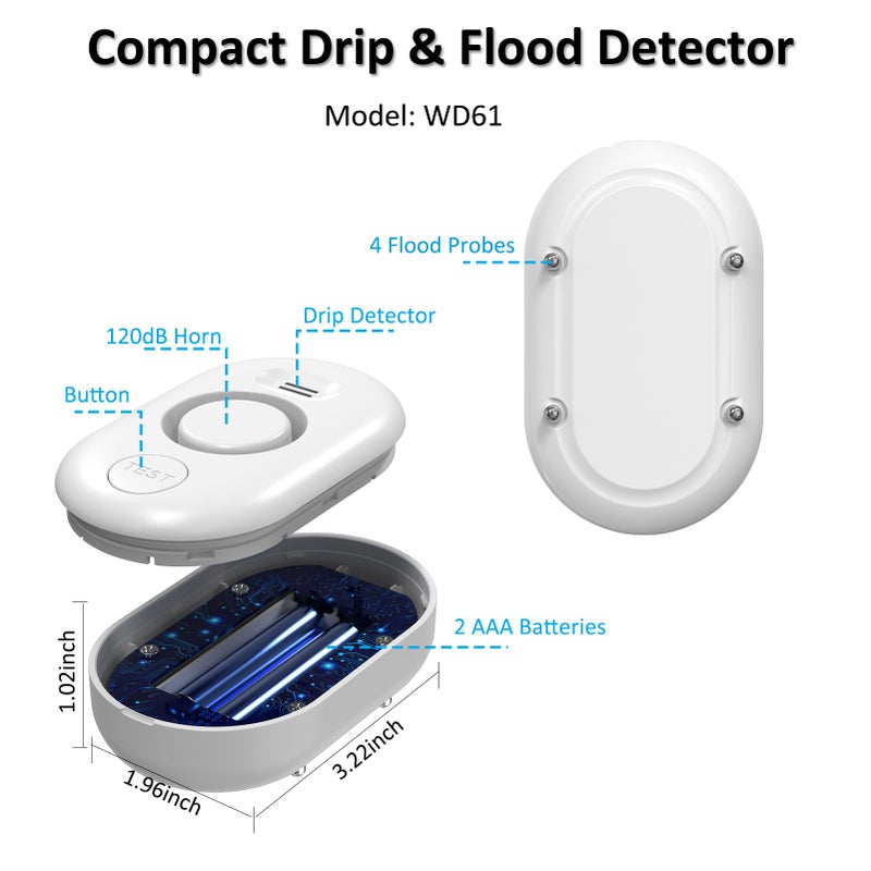 METAK WiFi Water Leak Detector for Home with App Notification, 1 2.4Ghz Gateway + 6 WD61 Sensor, 120dB Water Flood/Drip Alarm for Basement/Kitchen/Bathroom/Toilet/Laundry Room,Sink/Pipe/Faucet Leakage Alert - Image 2