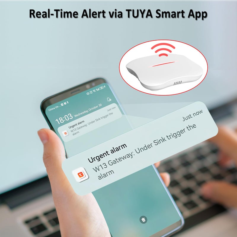 METAK WiFi Water Leak Detector for Home with App Notification, 1 2.4Ghz Gateway + 6 WD61 Sensor, 120dB Water Flood/Drip Alarm for Basement/Kitchen/Bathroom/Toilet/Laundry Room,Sink/Pipe/Faucet Leakage Alert - Image 4