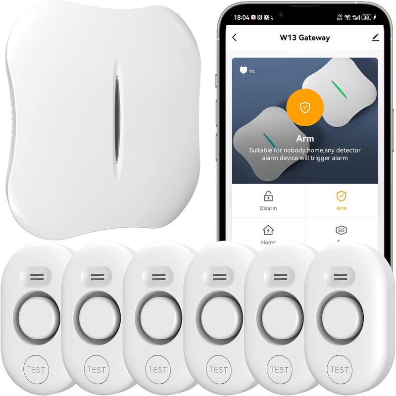 METAK WiFi Water Leak Detector for Home with App Notification, 1 2.4Ghz Gateway + 6 WD61 Sensor, 120dB Water Flood/Drip Alarm for Basement/Kitchen/Bathroom/Toilet/Laundry Room,Sink/Pipe/Faucet Leakage Alert - Image 1