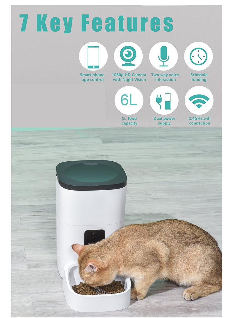 Generic - Pet Feeder,6L Automatic Pet Feeder For Cats and Dogs,1080P Camera,App Control,Voice Recorder,Timed Feeder for Schedule Feeding, Dual Power Supply,WiFi Pet Food Dispenser with App Control - Image 1