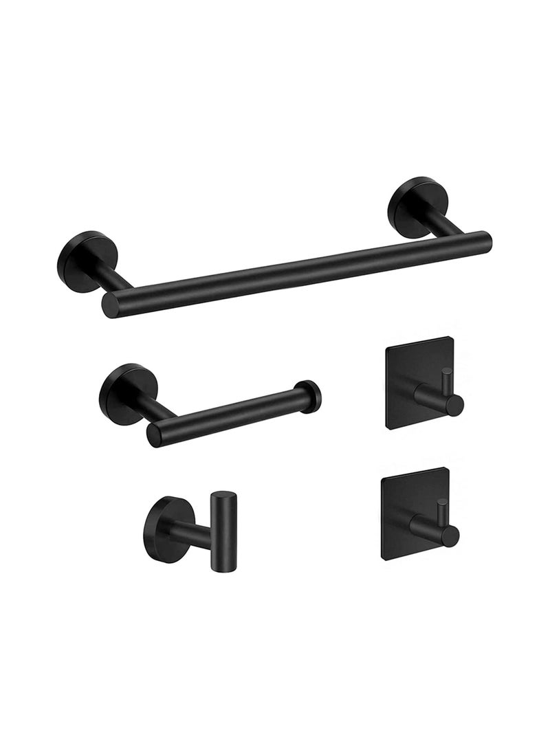 5-Pieces Matte Black Bathroom Hardware Set SUS304 Stainless Steel Round Wall Mounted - Includes Hand Towel Bar, Toilet Paper Holder, 3 Robe Towel Hooks,Bathroom Accessories Kit  - Image 1