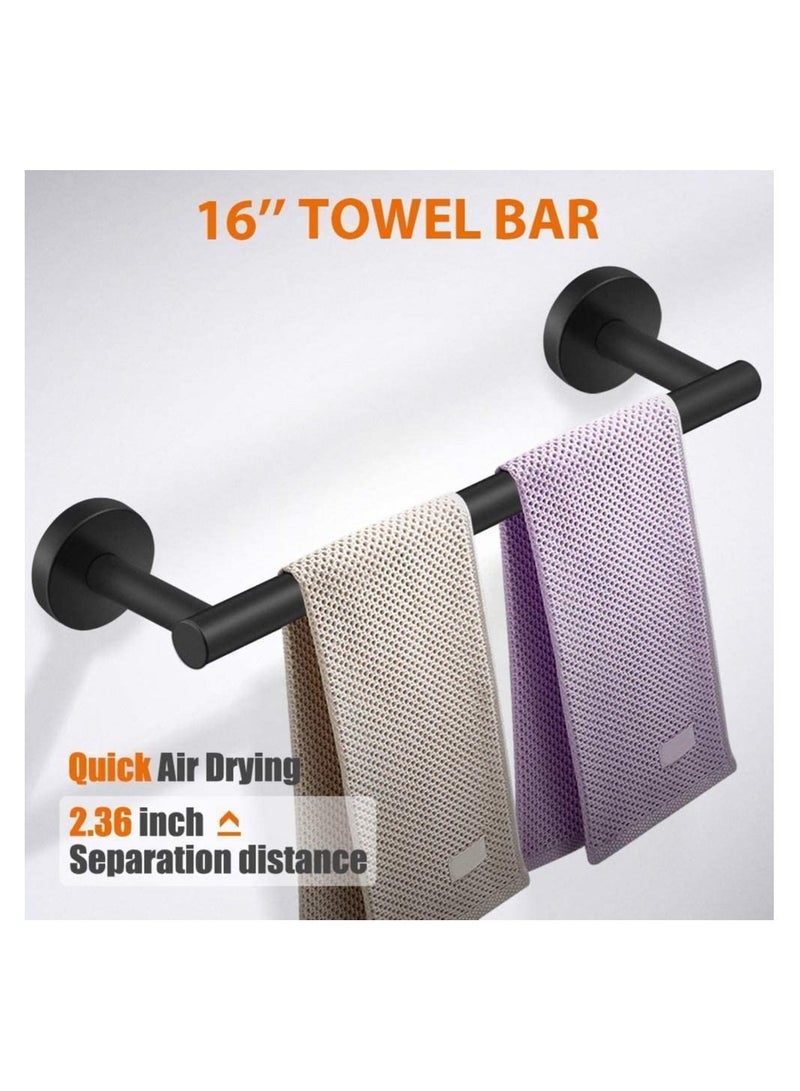 5-Pieces Matte Black Bathroom Hardware Set SUS304 Stainless Steel Round Wall Mounted - Includes Hand Towel Bar, Toilet Paper Holder, 3 Robe Towel Hooks,Bathroom Accessories Kit  - Image 2