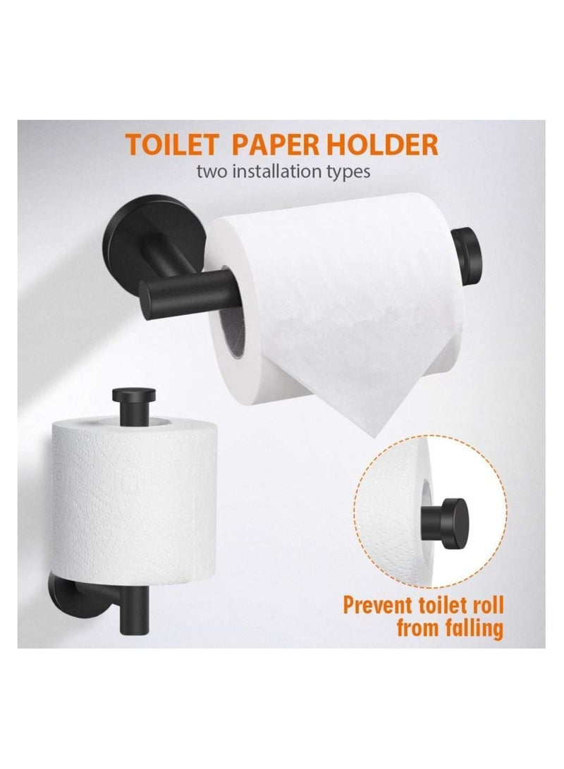5-Pieces Matte Black Bathroom Hardware Set SUS304 Stainless Steel Round Wall Mounted - Includes Hand Towel Bar, Toilet Paper Holder, 3 Robe Towel Hooks,Bathroom Accessories Kit  - Image 3