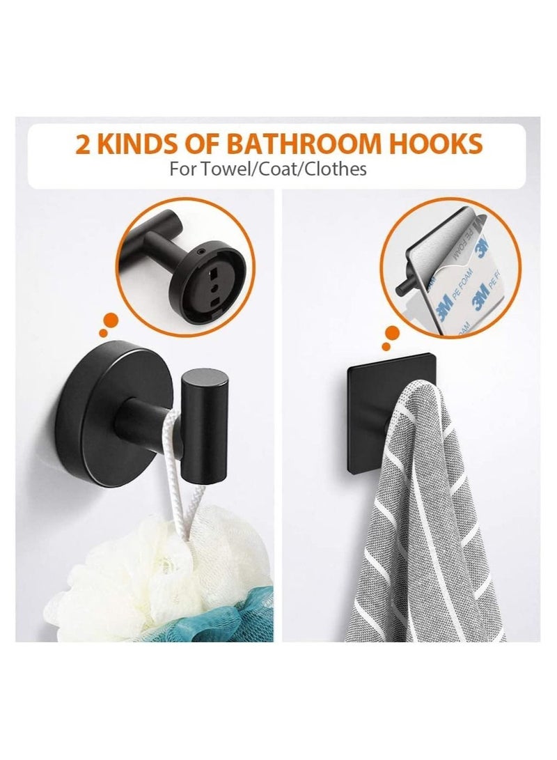 5-Pieces Matte Black Bathroom Hardware Set SUS304 Stainless Steel Round Wall Mounted - Includes Hand Towel Bar, Toilet Paper Holder, 3 Robe Towel Hooks,Bathroom Accessories Kit  - Image 4